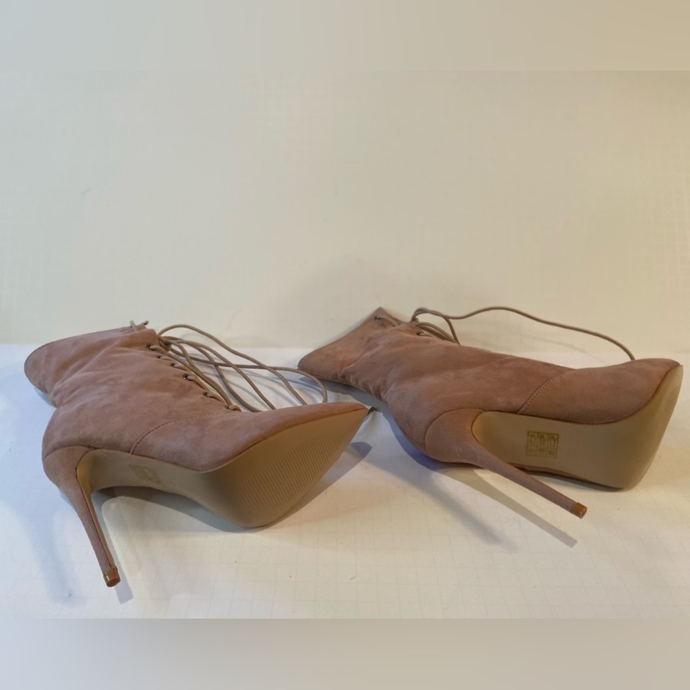 Public Desire~Pink Faux Suede Lace-Up Stiletto Ankle Boot~Pointed Toe~Size US-6 - Picture 11 of 16